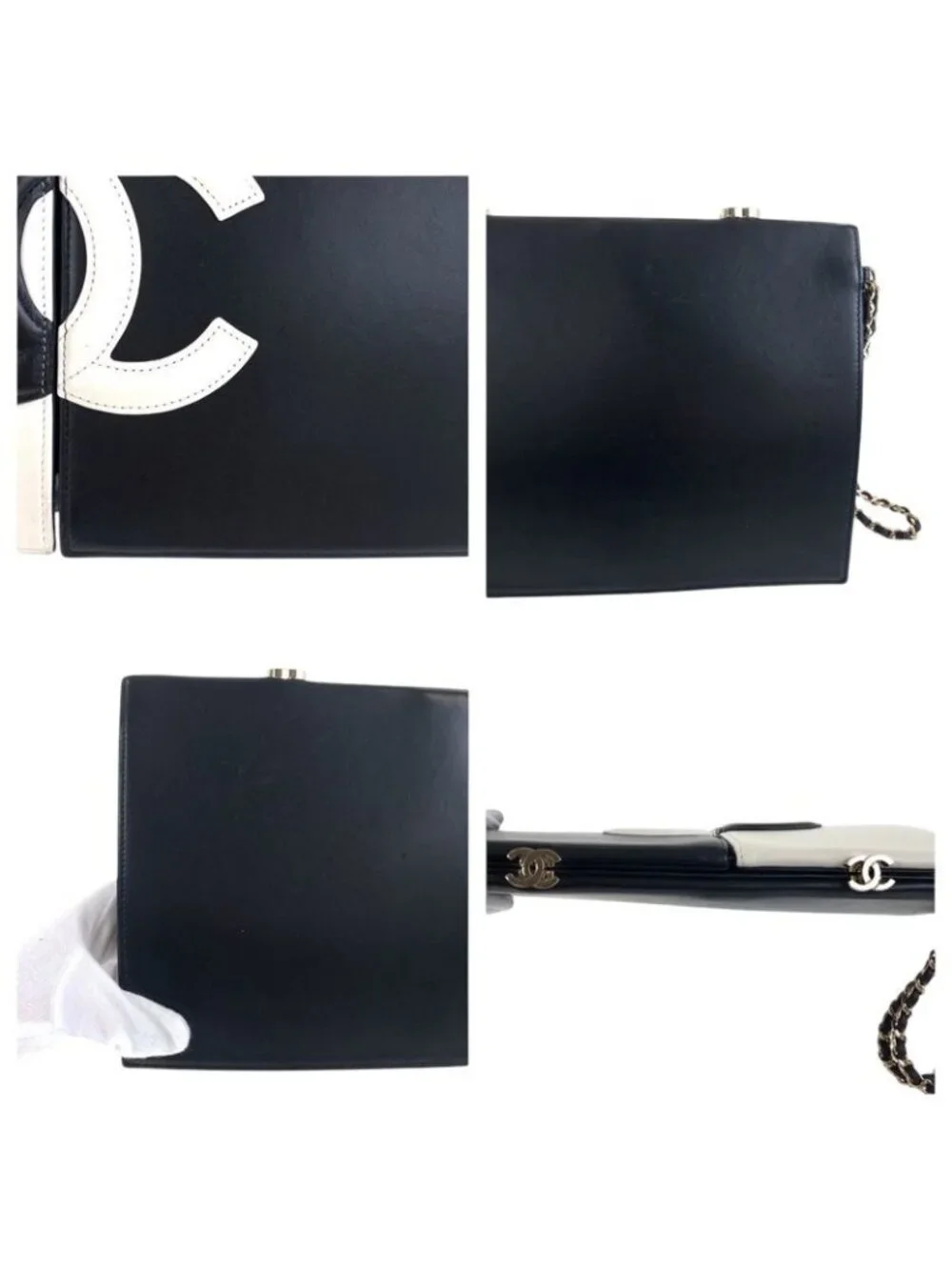 Chanel CC Logo White Black Gold Lambskin Clutch - Picture 6 of 9